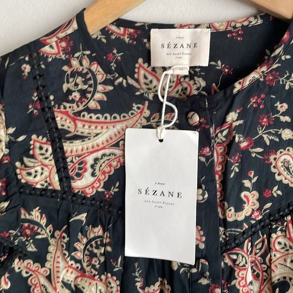 Sezane Meadow Floral Blouse Black Multi - Picture 6 of 16